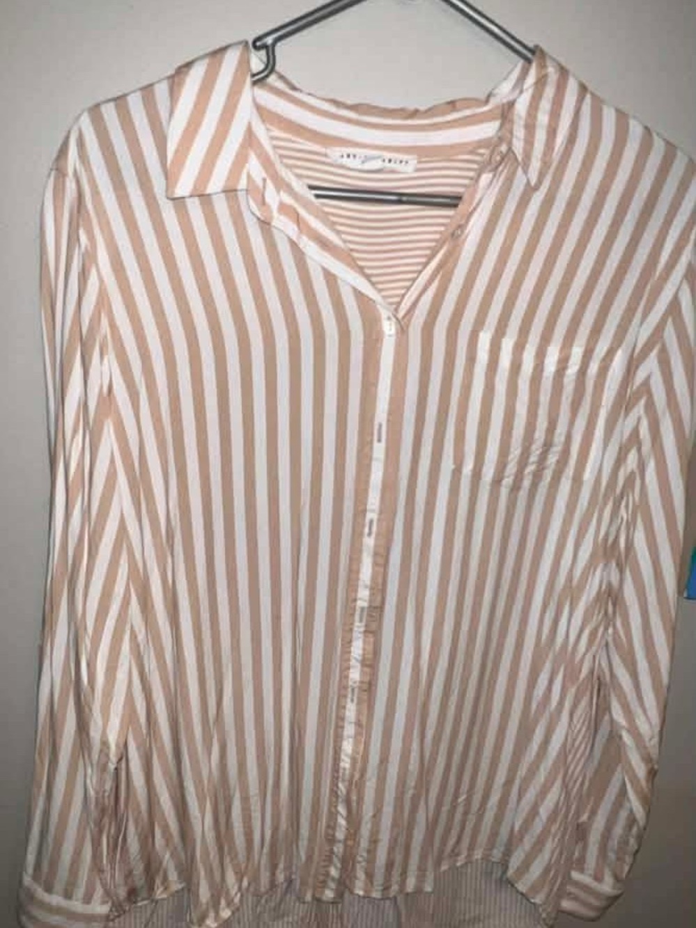 Jane and Delancey Beige and White Striped Button-Up Blouse